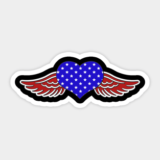 US Flag Red White and Blue heart Wings Sticker